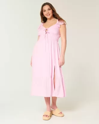 Flutter Sleeve Double-Tie Midi Dress