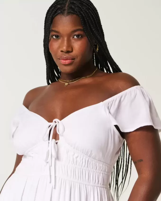 Flutter Sleeve Double-Tie Midi Dress