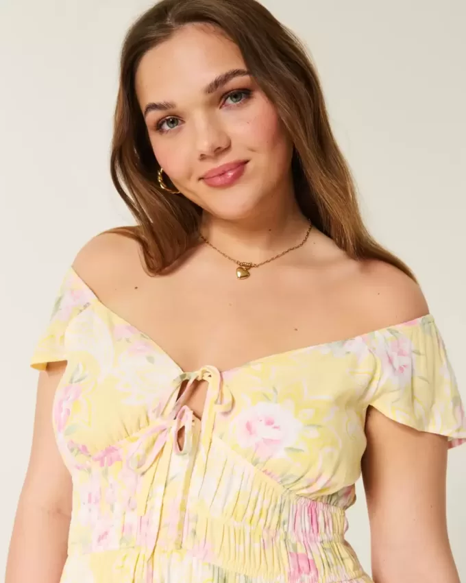 Flutter Sleeve Double-Tie Midi Dress