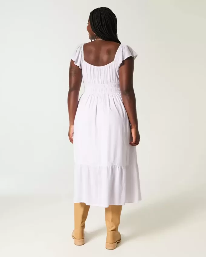 Flutter Sleeve Double-Tie Midi Dress