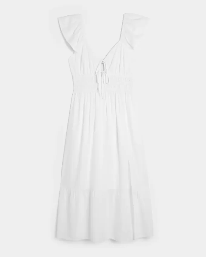 Flutter Sleeve Double-Tie Midi Dress