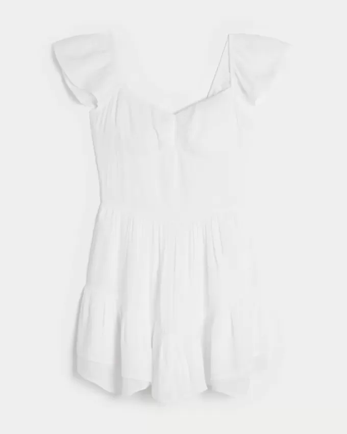 Flutter Sleeve Pinch Bust Mini Skort Dress