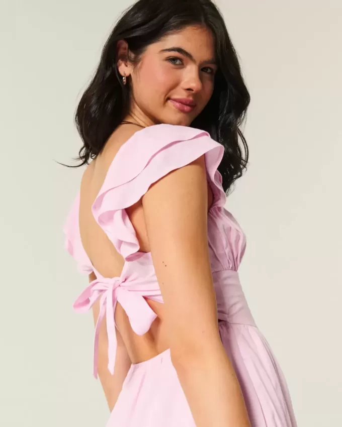 Flutter Sleeve V-Waist Mini Dress