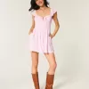 Flutter Sleeve V-Waist Mini Dress