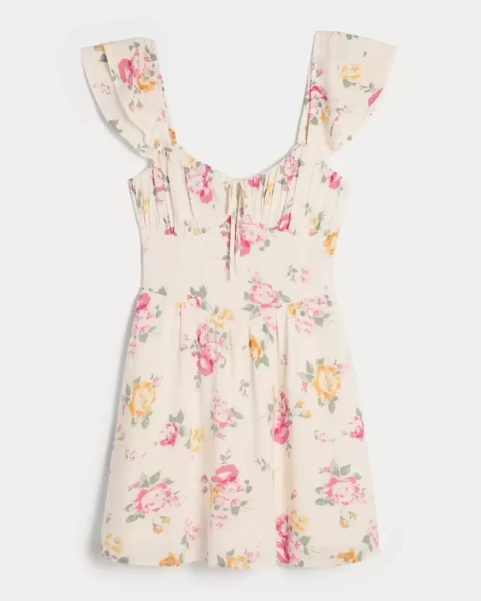 Flutter Sleeve V-Waist Mini Dress