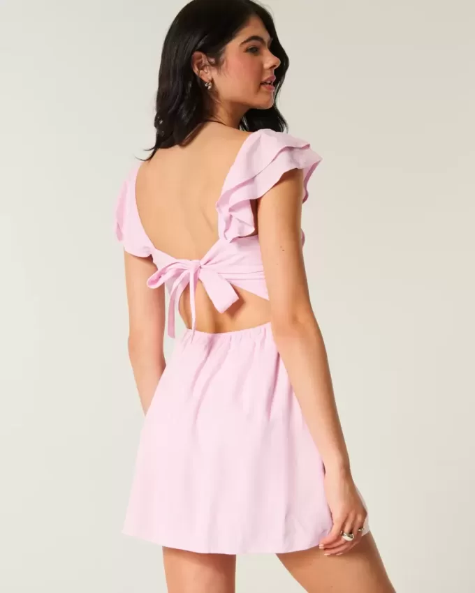 Flutter Sleeve V-Waist Mini Dress