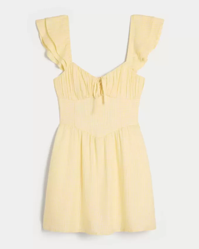 Flutter Sleeve V-Waist Mini Dress