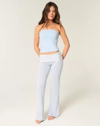 Foldover Waist Knit Flare Pants