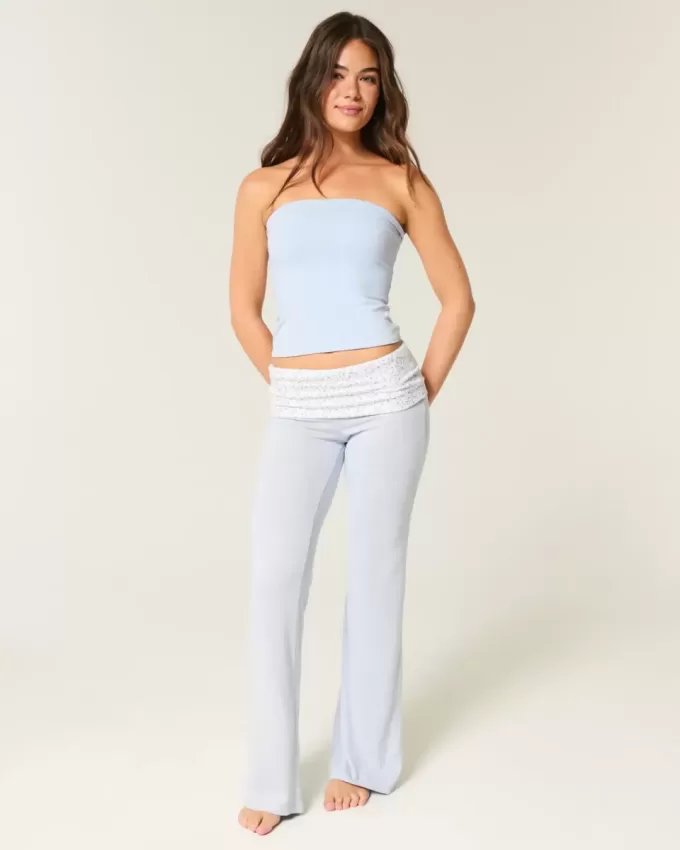 Foldover Waist Knit Flare Pants