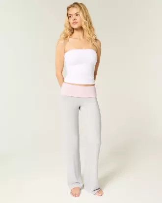 Foldover Waist Knit Flare Pants