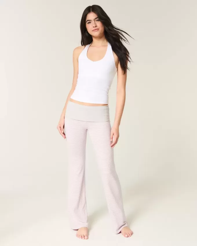 Foldover Waist Knit Flare Pants