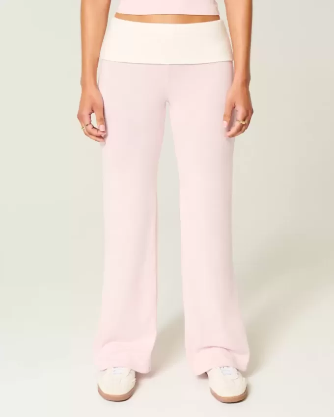 Foldover Waist Knit Flare Pants