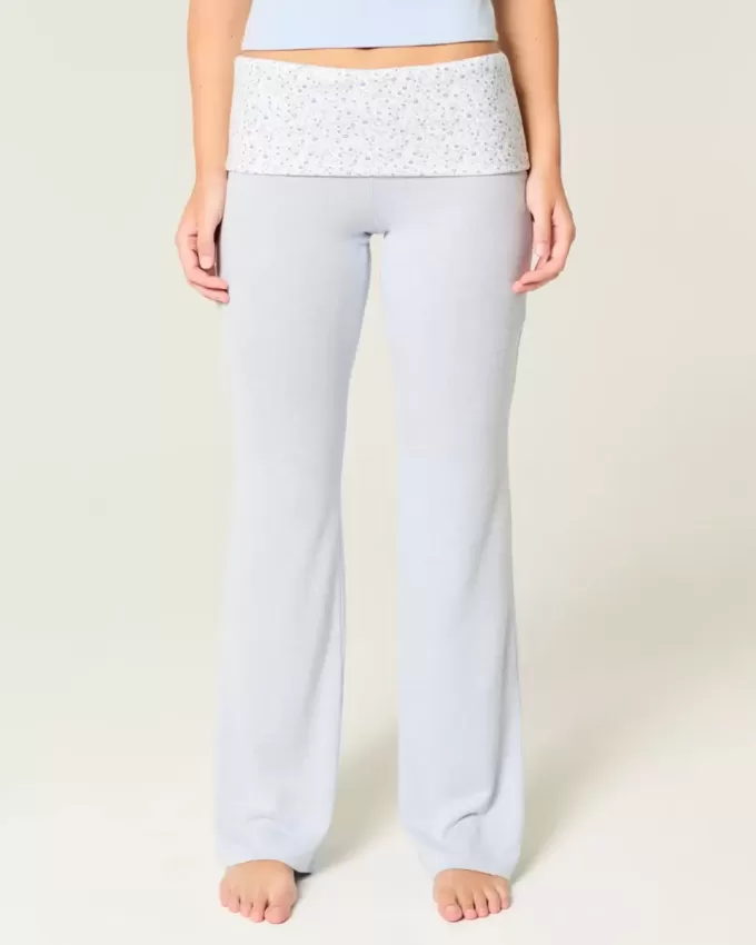 Foldover Waist Knit Flare Pants