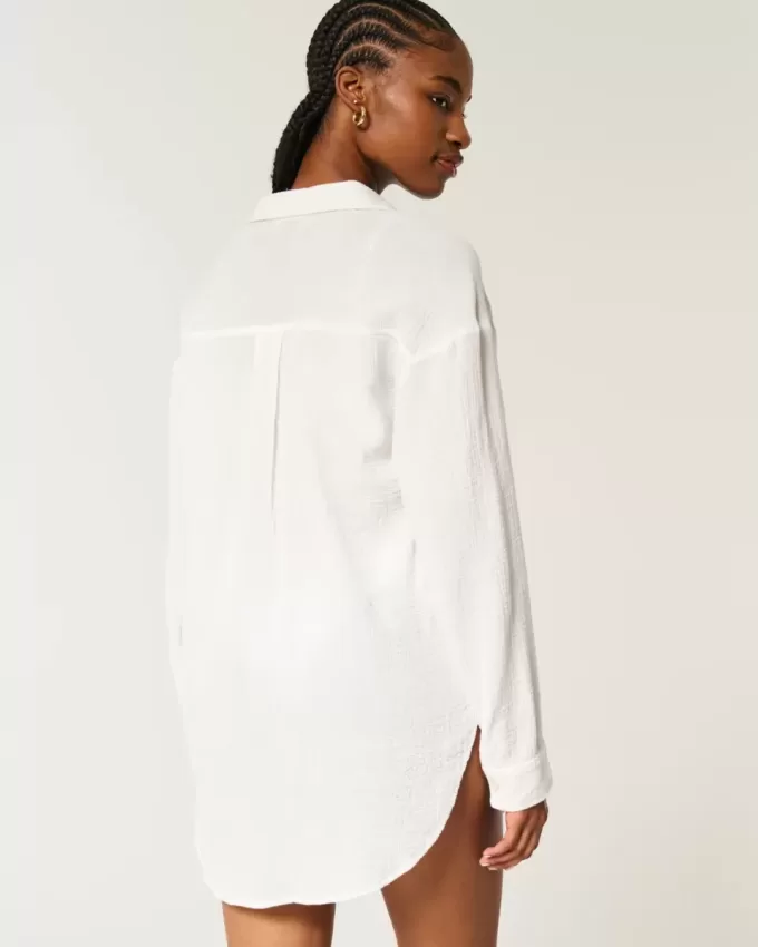 Gauze Button-Through Mini Shirt Dress