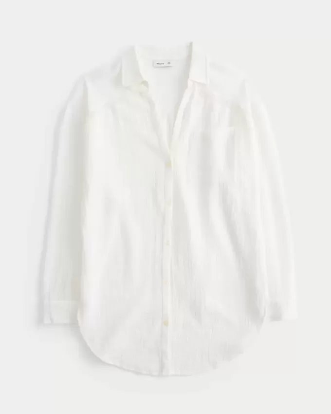 Gauze Button-Through Mini Shirt Dress