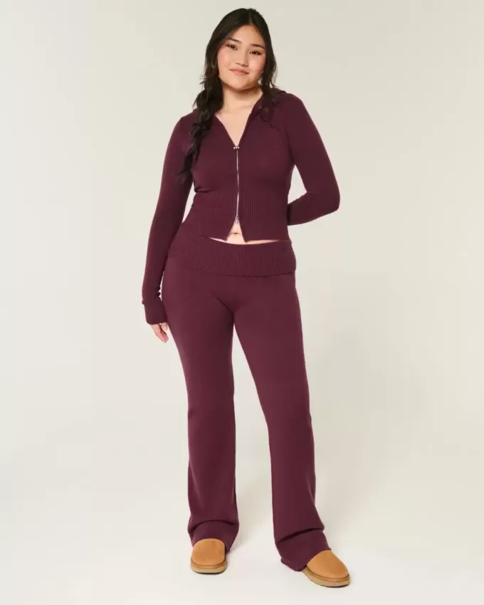 Gilly Hicks Sweater-Knit Foldover Waist Boot Pants