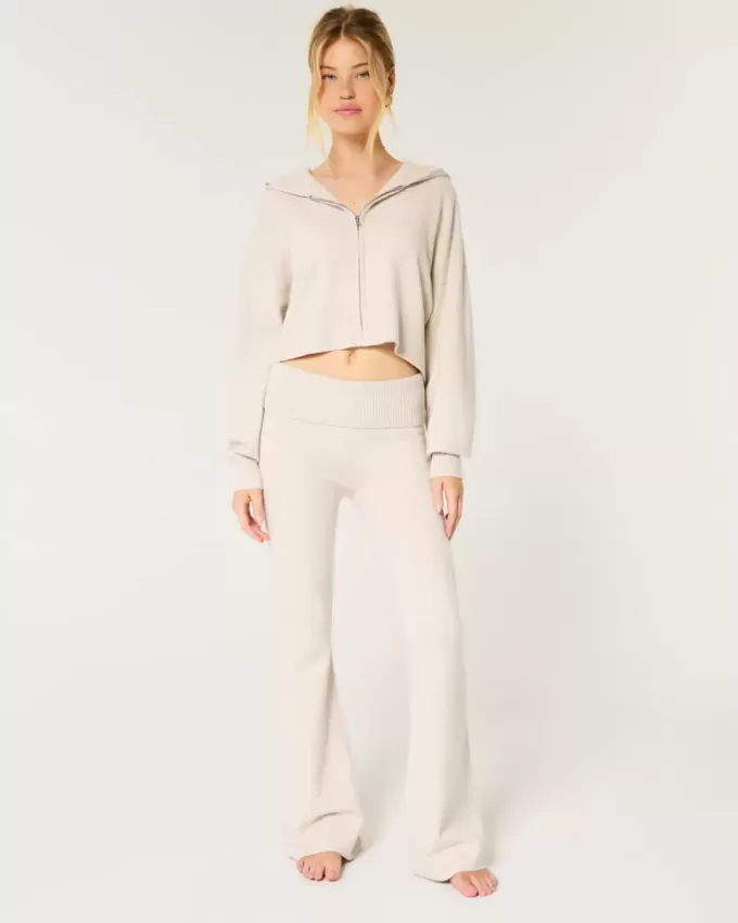 Gilly Hicks Sweater-Knit Foldover Waist Flare Pants