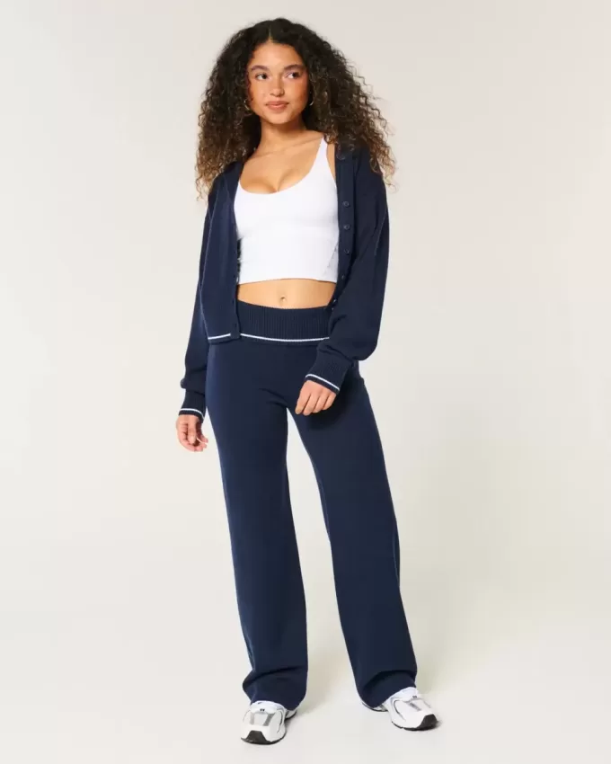 Gilly Hicks Sweater-Knit Foldover Waist Straight Pants