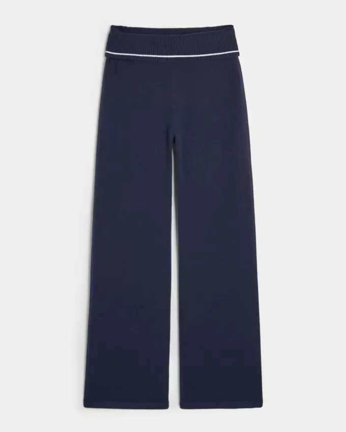 Gilly Hicks Sweater-Knit Foldover Waist Straight Pants