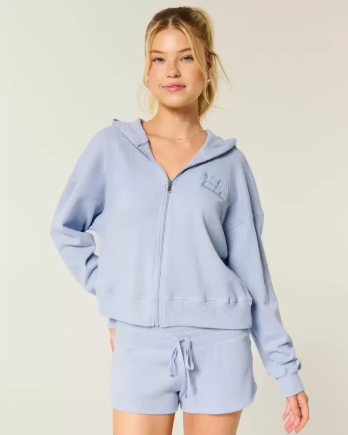 Gilly Hicks Zip-Up Waffle Hoodie