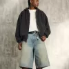 Greased Medium Wash Super Baggy Denim Shorts