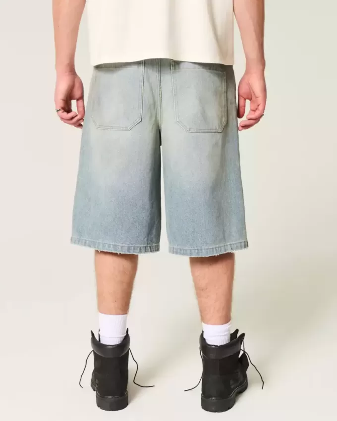 Greased Medium Wash Super Baggy Denim Shorts