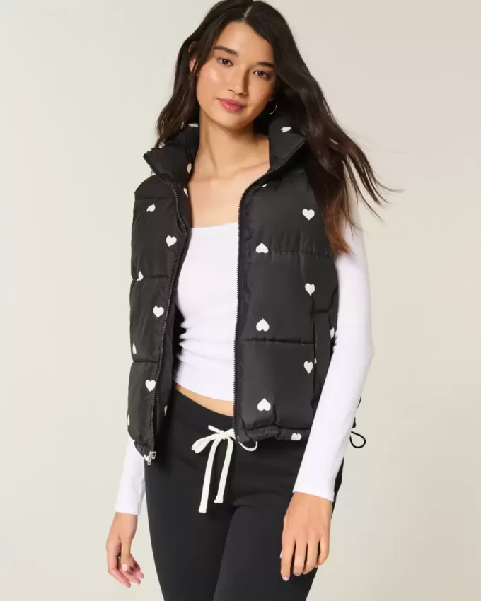 Heart Pattern Puffer Vest