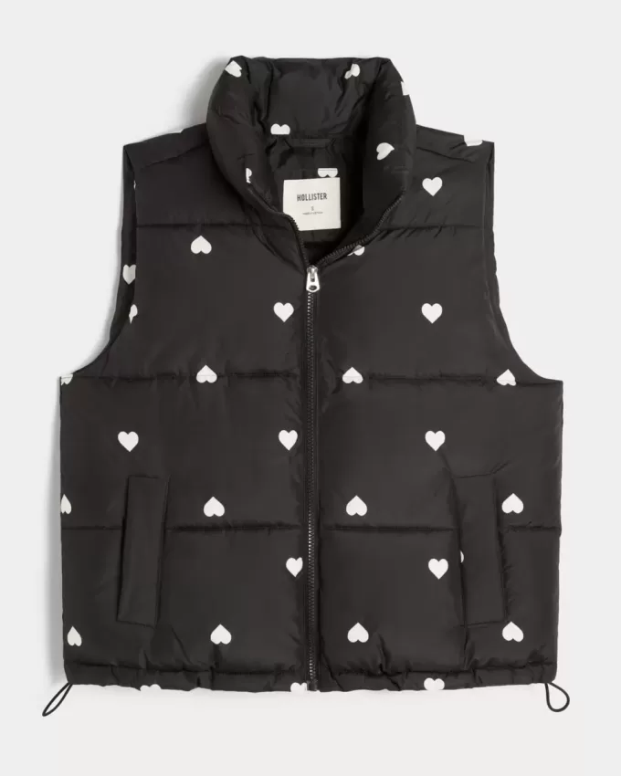 Heart Pattern Puffer Vest