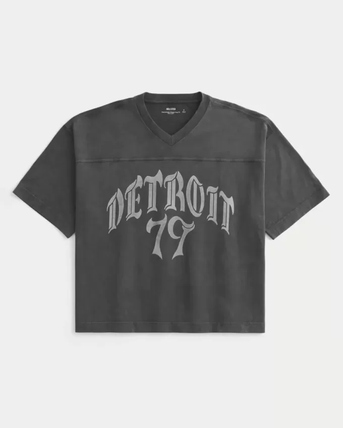 Heavyweight Baggy Crop Detroit Graphic Football T-Shirt
