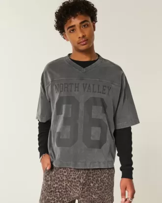 Heavyweight Baggy Crop Varsity Graphic Football Tee
