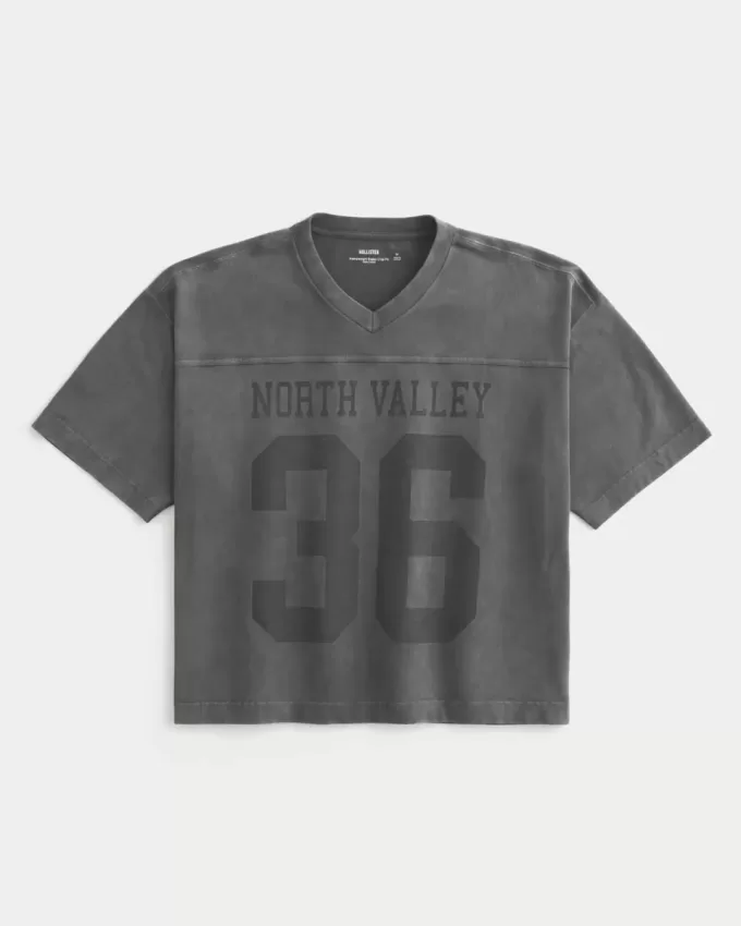 Heavyweight Baggy Crop Varsity Graphic Football Tee