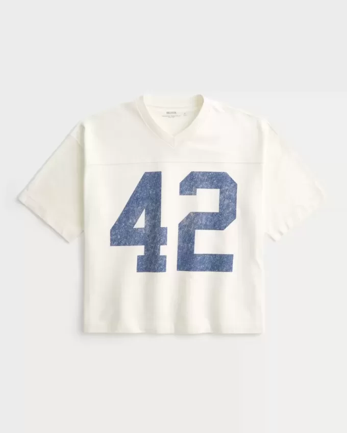 Heavyweight Baggy Crop Varsity Graphic Football Tee
