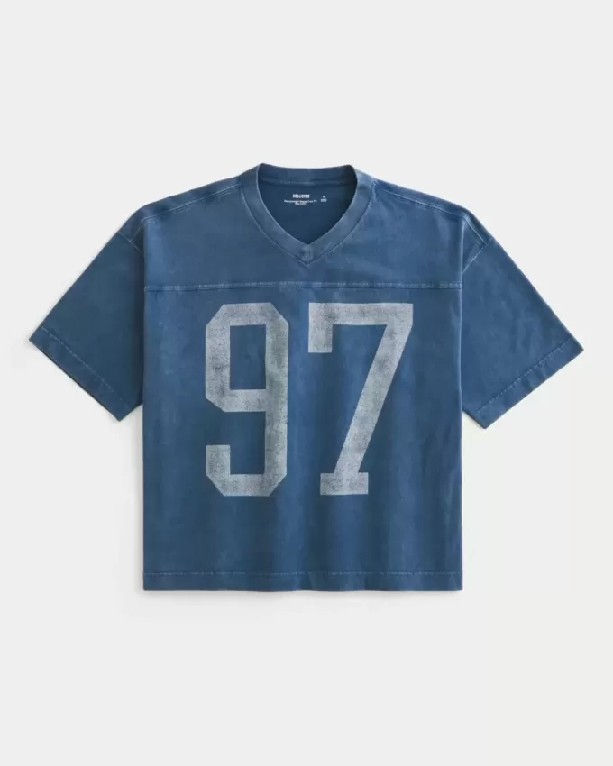 Heavyweight Baggy Crop Varsity Graphic Football Tee