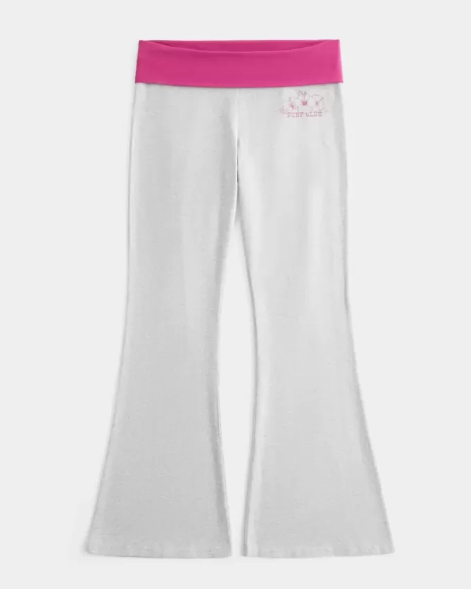 Hibiscus Graphic Foldover Waist Flare Pants