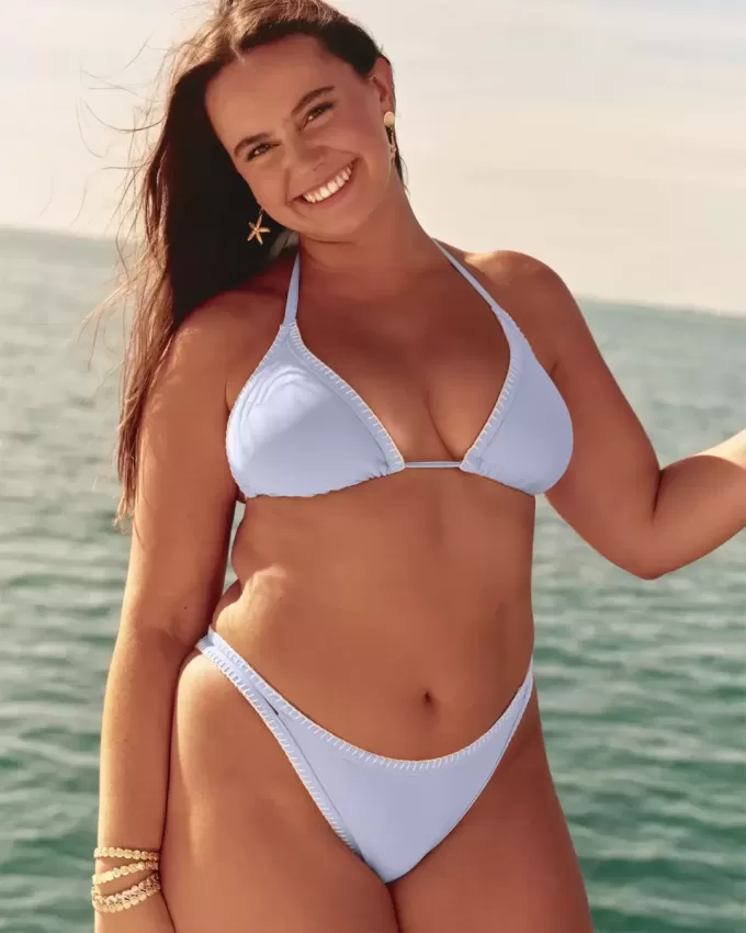 High-Leg Embroidered Stitch Strappy Cheekiest Bikini Bottom