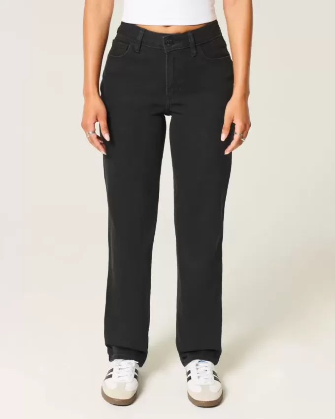 High-Rise Black Straight Jeans