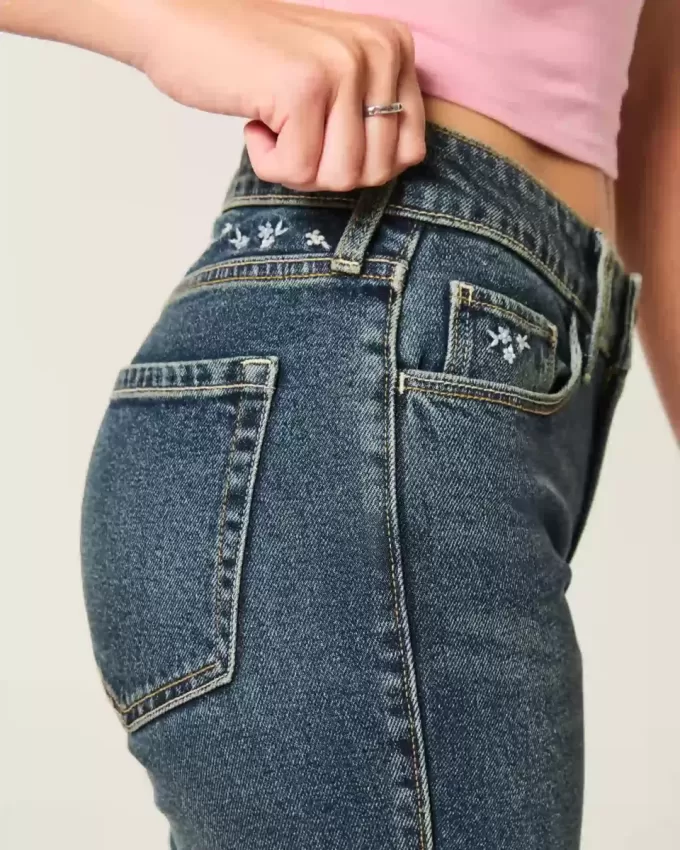 High-Rise Dark Wash Embroidered Florals Flare Jeans