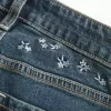 High-Rise Dark Wash Embroidered Florals Flare Jeans