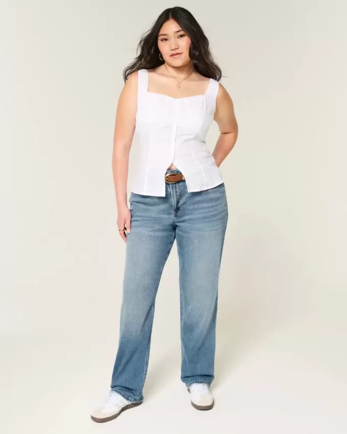 High-Rise Dark Wash Straight Jeans