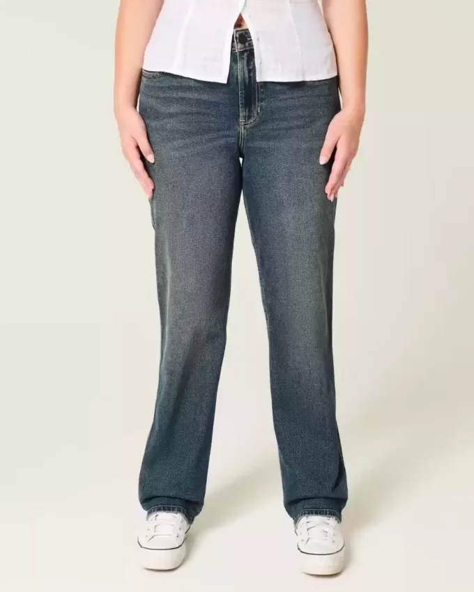 High-Rise Dark Wash Straight Jeans