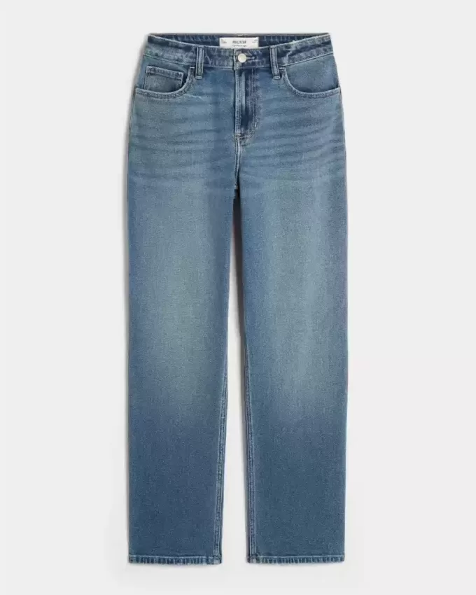 High-Rise Dark Wash Straight Jeans