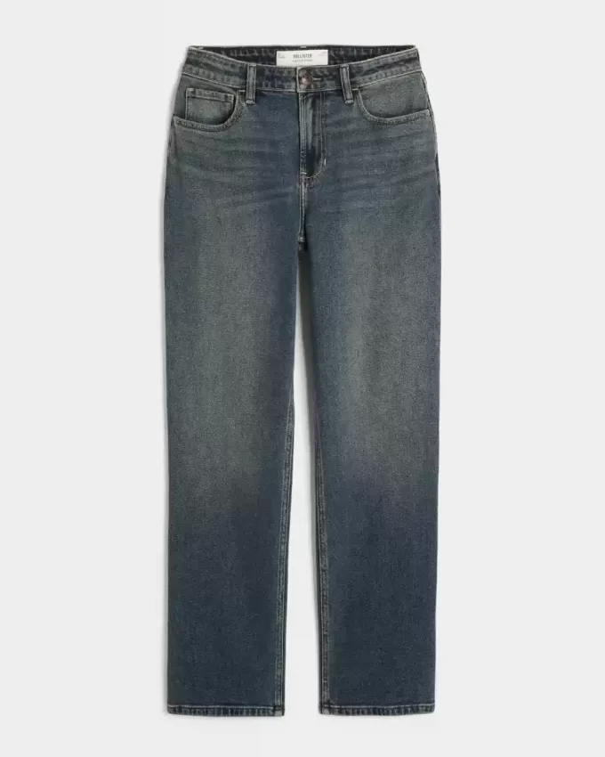 High-Rise Dark Wash Straight Jeans