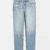High-Rise Distressed Light Wash Straight Jeans