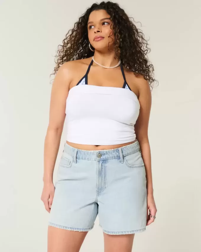 High-Rise Light Wash Baggy Denim Shorts 5″