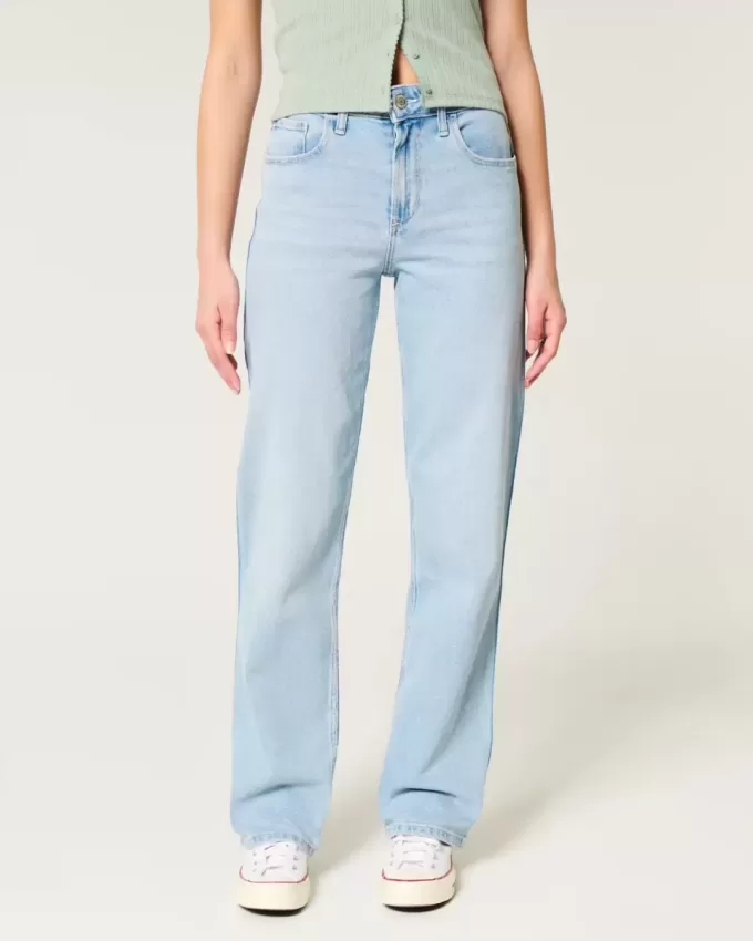 High-Rise Light Wash Dad Jeans