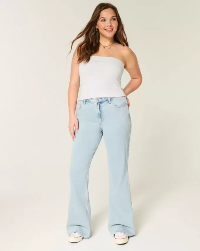 High-Rise Light Wash Heart Embroidered Flare Jeans