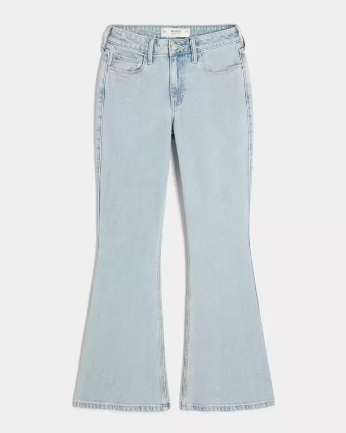 High-Rise Light Wash Heart Embroidered Flare Jeans