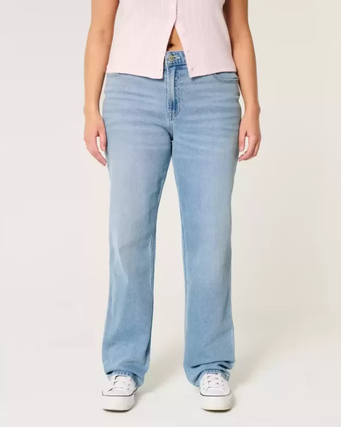 High-Rise Light Wash Straight Jeans