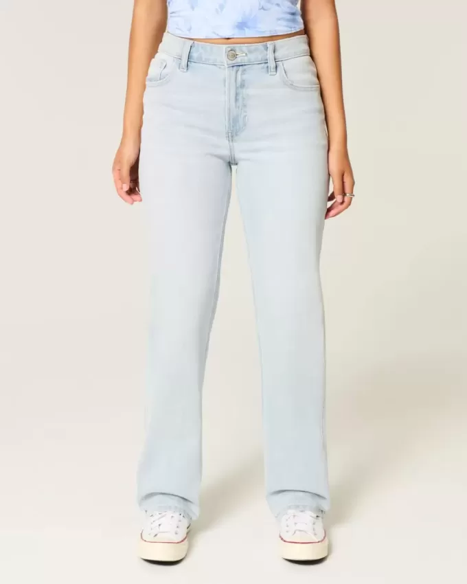 High-Rise Light Wash Straight Jeans