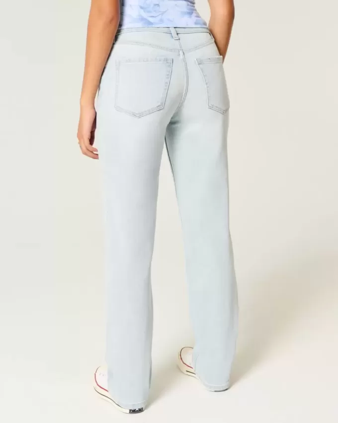High-Rise Light Wash Straight Jeans